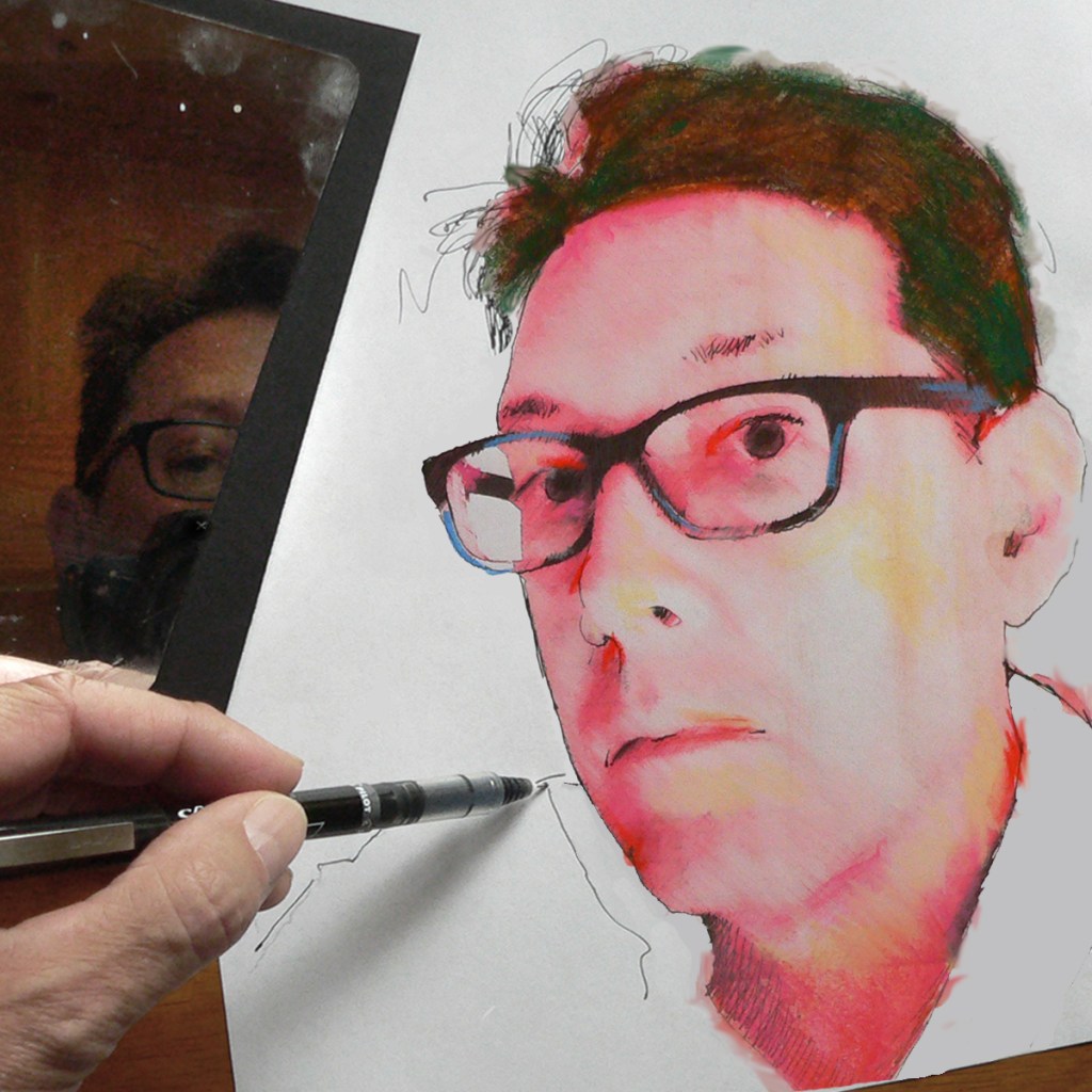Self portrait of Roger Vincent Jasaitis in pen and chaulk. RVJart.com. Copyright 2013 Roger Vincent Jasaitis