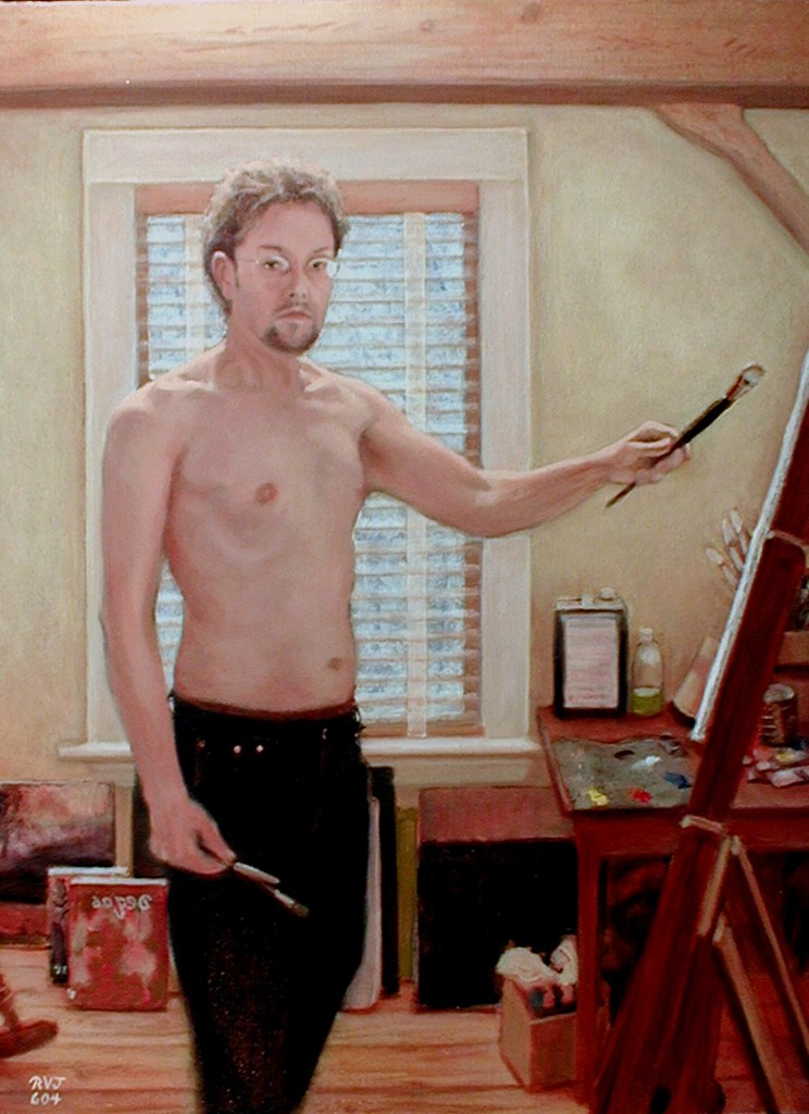 Self Portrait Summer 04, self portrait in oils by Roger Vincent Jasaitis, copyright RVJart.com