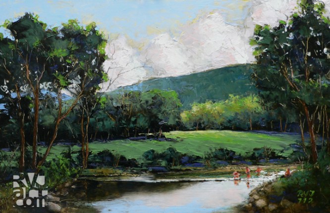 Cold River, oil painting by Roger Vincent Jasaitis, copyright 2012, RVJart.com