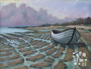 Casco Bay Fog Bank, oil painting by Roger Vincent Jasaitis, copyright 2008, RVJart.com