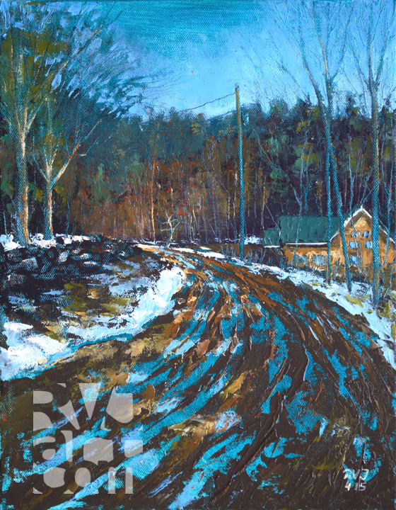 "Crane Mtn Road, Early Spring", original oil painting by Roger Vincent Jasaitis, RVJart.com, Copyright 2015