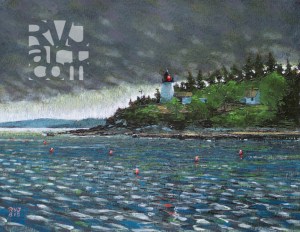 "Burnt Island Light", original oil painting by Roger Vincent Jasaitis, RVJart.com, Copyright 2015