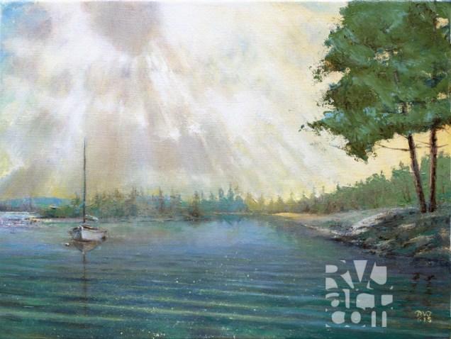 "psalm 191, Fog Burning Off", original oil painting by Roger Vincent Jasaitis, RVJart.com, Copyright 2015