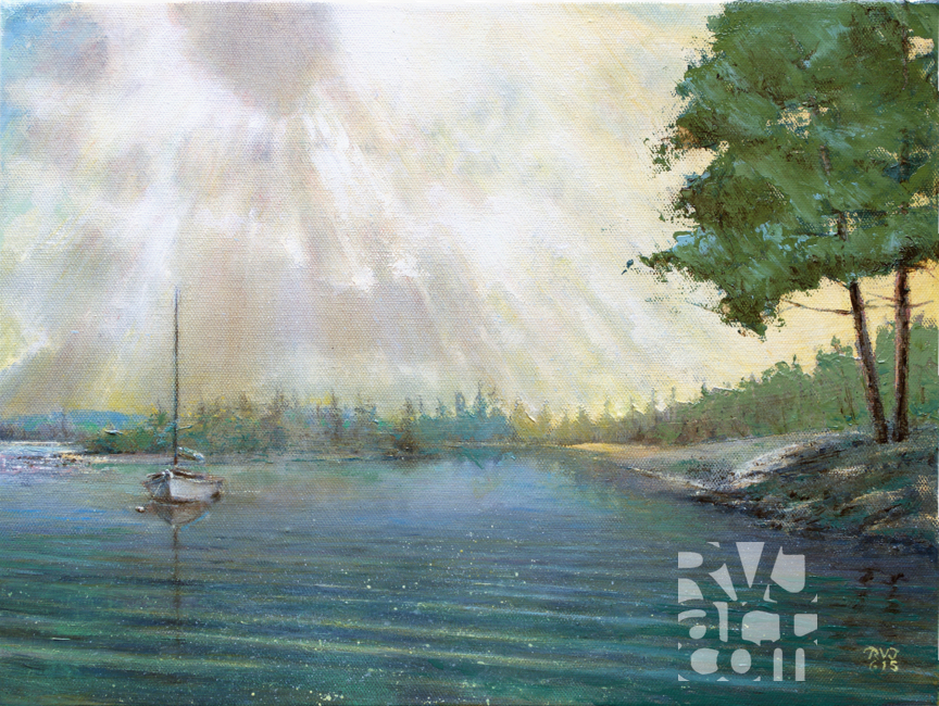 "psalm 191, Fog Burning Off", original oil painting by Roger Vincent Jasaitis, RVJart.com, Copyright 2015