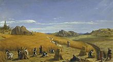 Ora et Labora (Pray and Work). This 1862 painting by John Rogers Herbert depicts monks at work in the fields with an abbey (the Trappist Mount St. Bernard Abbey) in the background