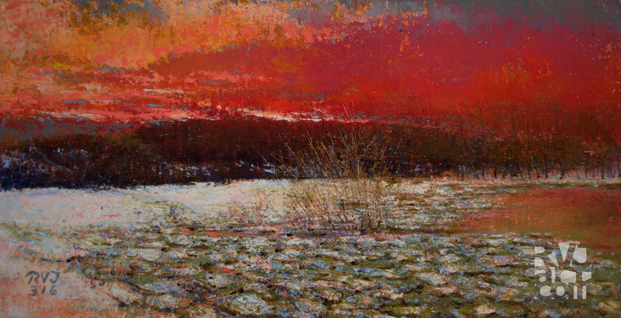 psalm 194, Spring Ice, Weston, oil painting by Roger Vincent Jasaitis, copyright 2016, RVJart.com